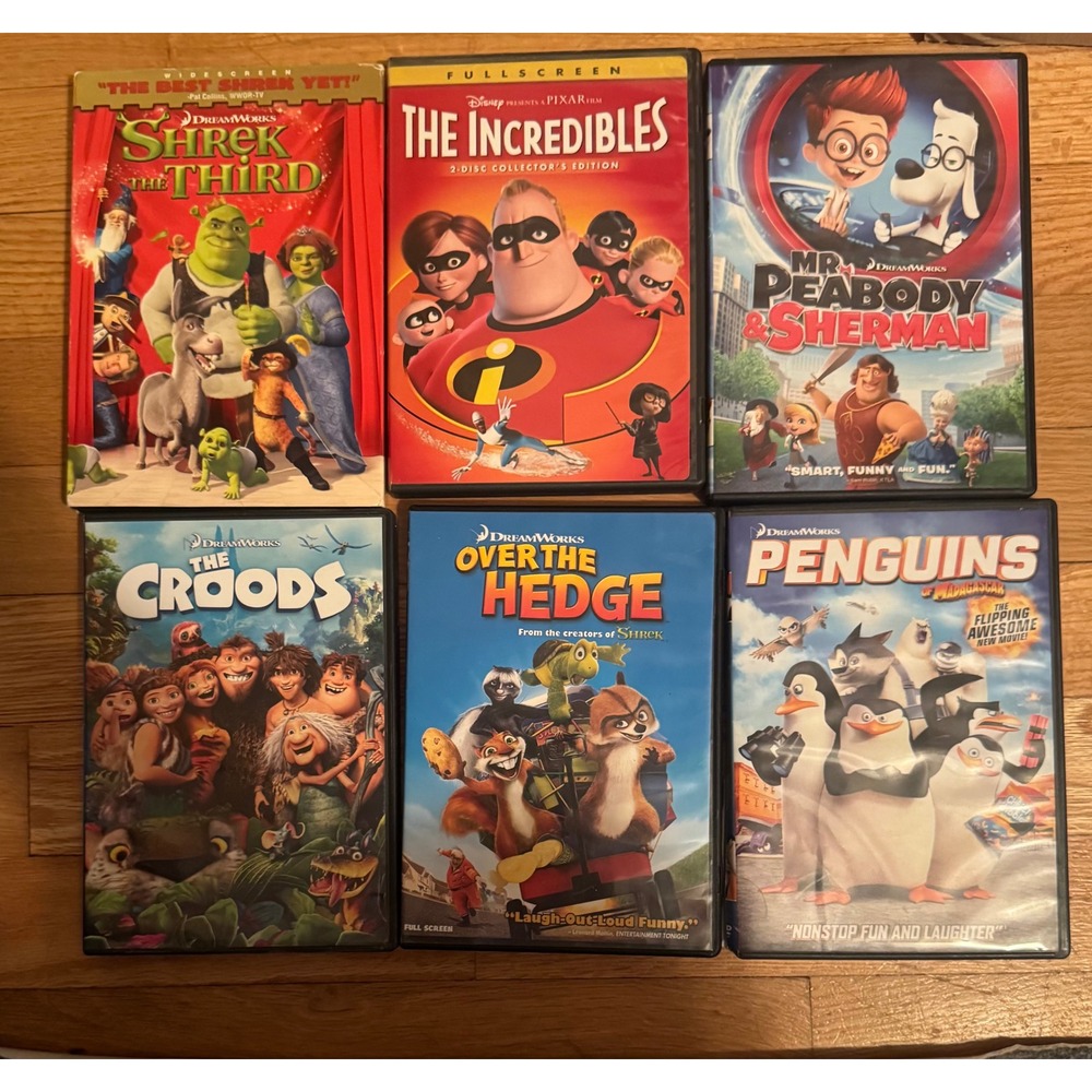Animated Movie DVD Lot of 6 The Incredibles Shrek The Croods Over the Hedge Kids
